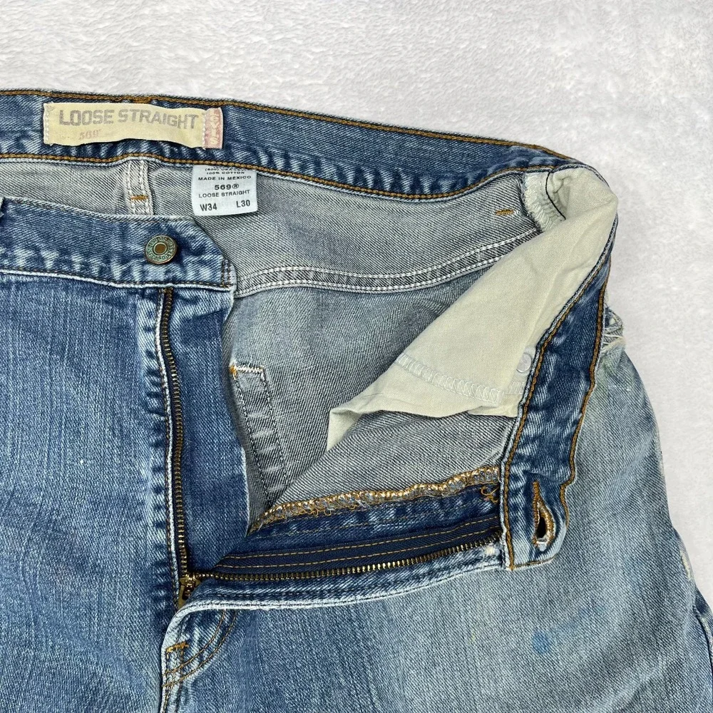 Levi's 569‎ Loose Straight Jeans Men's Blue Denim Cotton Zip Fly Y2K - 34X30.5